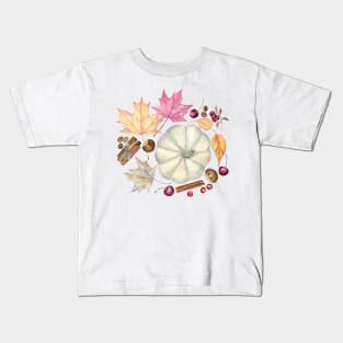 Autumn Pumpkin, Maple Leaves and Spices Kids T-Shirt